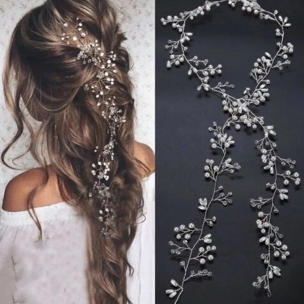 Anthropologie Pearl Floral Wire Headband in White and Gold - Picture 3 of 5